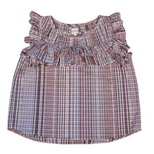 LA VIE REBECCA TAYLOR Lurex® Plaid Sleeveless Ruffle Top Size Small EUC